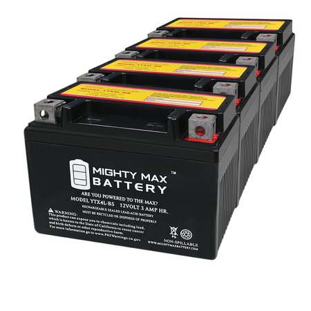MIGHTY MAX BATTERY YTX4L-BS SLA Replacement Battery for Honda 125 MSX125 Grom 20 - 4PK MAX3941181